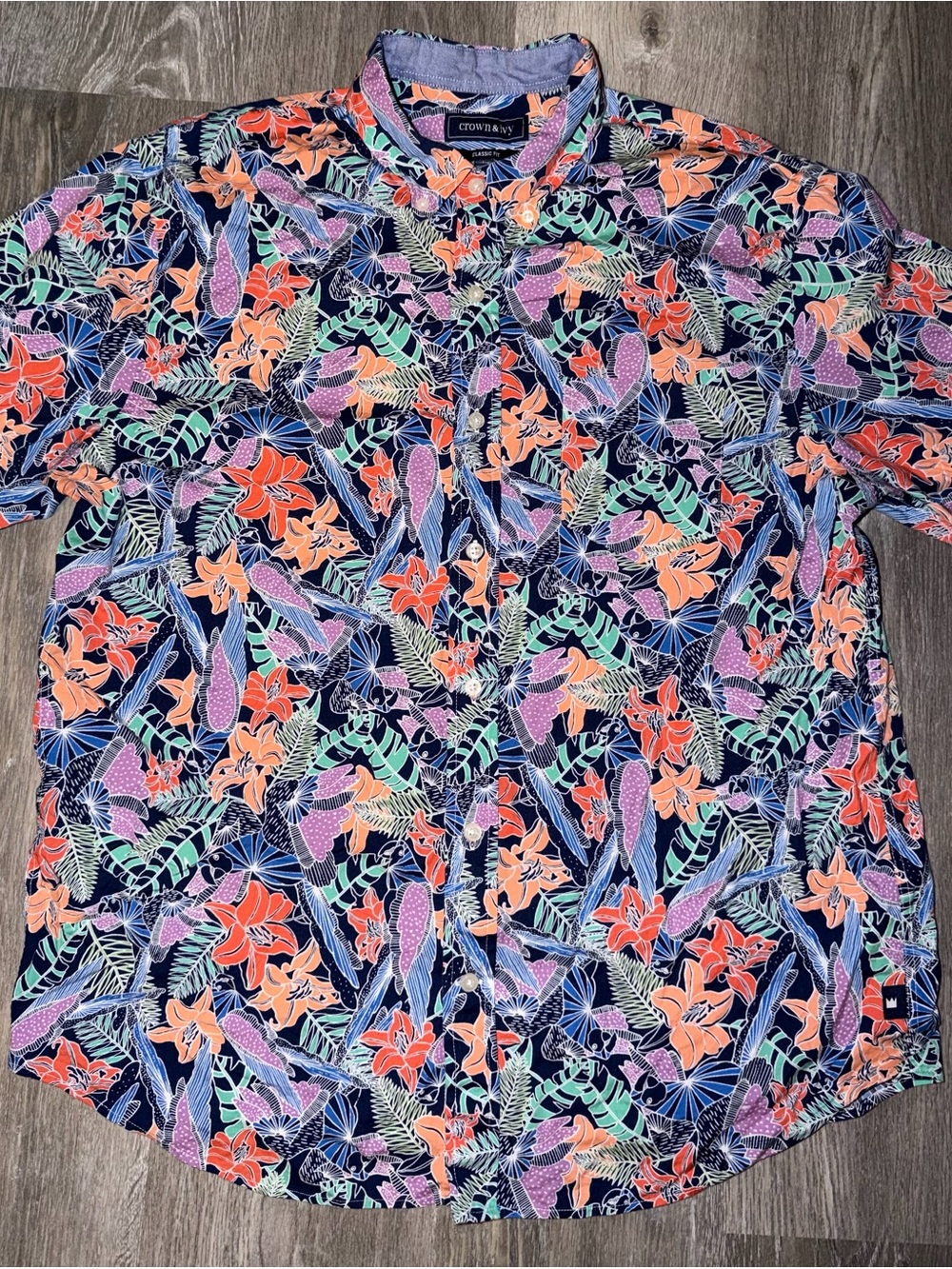 crown & ivy Navy Floral Tropical Button-Down Shirt